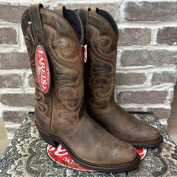 Laredo Bridget Western Boots Women's 7.5 M Distressed Embroidered 51084 Tan NEW - Picture 1 of 16